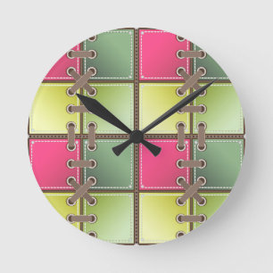 Horloge Ronde lacets de chaussures art de mode rose et vert