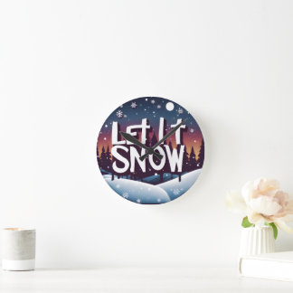 Horloge Ronde Laissez-le neiger avec la belle Wonderland d'hiver