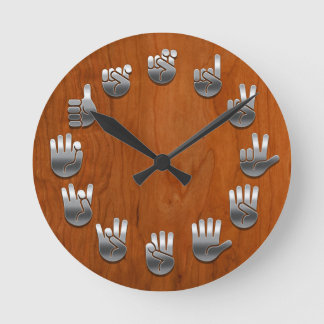 Horloge Ronde Langue des signes - Woodgrain