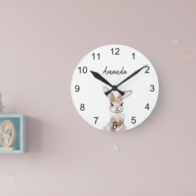 Horloge Ronde Lapin Animaux de la Forêt de Aquarelle Chambre d'E (Créateur téléchargé)