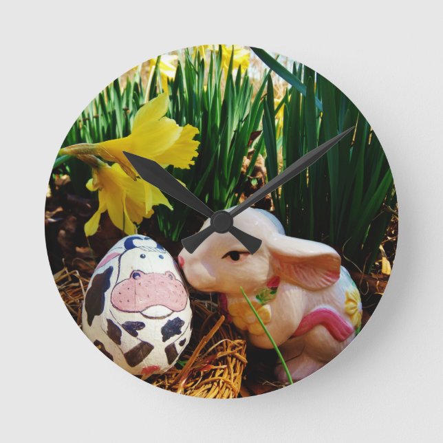 Horloge Ronde Lapin de Pâques et oeuf de vache (Recto)