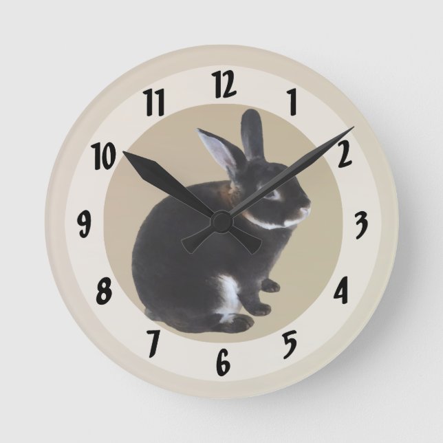 Horloge Ronde Lapin Mini Rex Brown foncé et blanc (Recto)