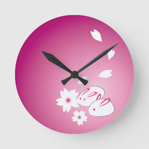 Horloge Ronde Lapins de neige japonais et Sakura