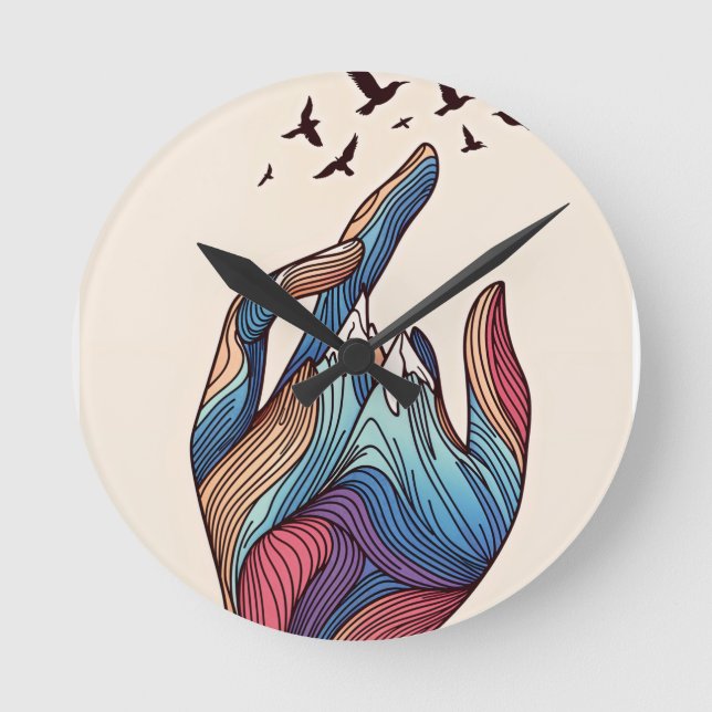 Horloge Ronde L'art de Hand Peaks Surreal (Recto)