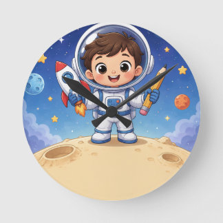 Horloge Ronde L'Astronaute Enfant Prêt à Explorer