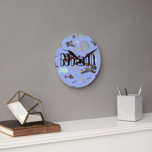 Horloge Ronde L'aviation colorée amusante (Bureau)