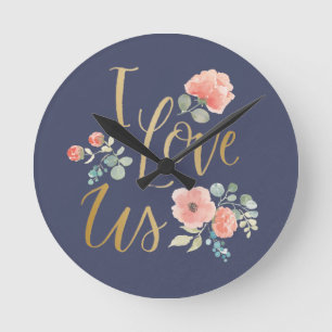Horloge Ronde Le bleu de floraison   I de plaisir nous aiment