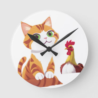 Horloge Ronde Le chat et le poulet
