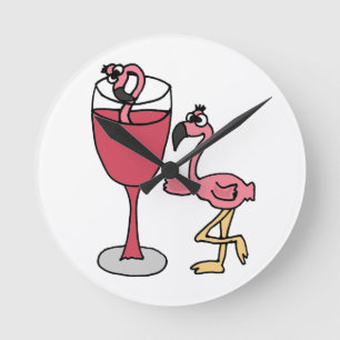 Horloge Ronde Le Flamant rose rose rougissent dedans verre de