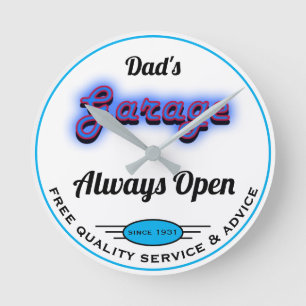 Horloge Ronde Le Garage de Papa Blue Neon Look