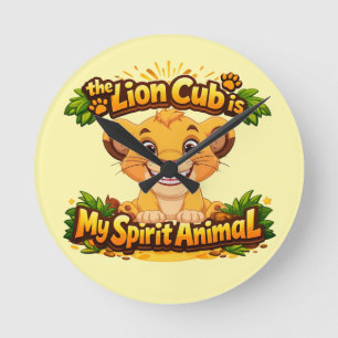 Horloge Ronde Le Lionceau Est Mon Animal Totémique Enfants