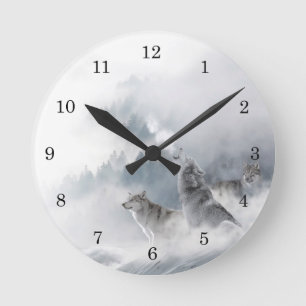 Horloge Ronde Le loup d'hiver hurle à la neige