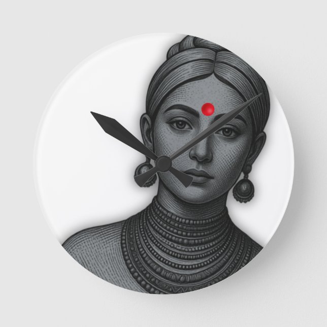 Horloge Ronde Le Regard Royal - Ligne Artistique Reine Indienne (Recto)
