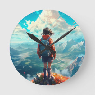Horloge Ronde Le sommet dans son âme   Anime Hiker Girl