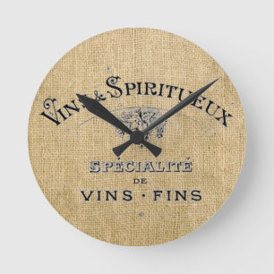 Horloge Ronde Le vin français sur Burlap