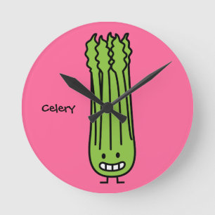 Horloge Ronde Légume heureux de fibre de vert de groupe de tige