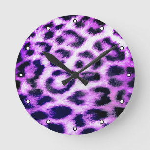 Horloge Ronde Leopard Cheetah Imprimer Faux Rose fourrure avec p