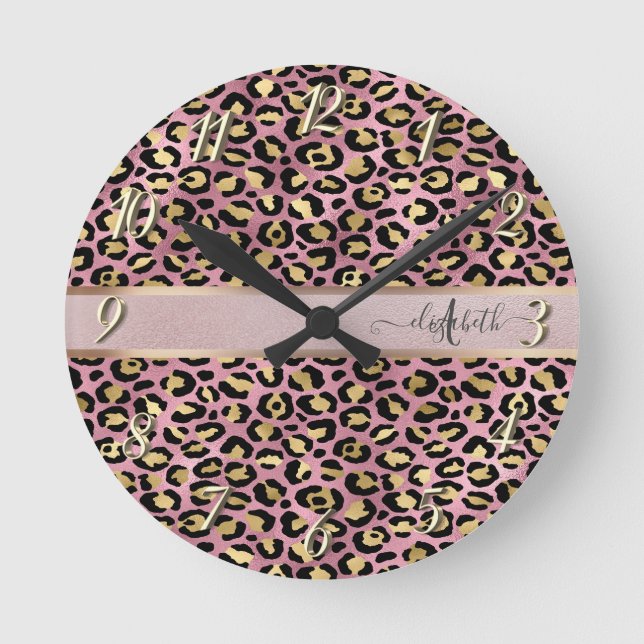 Horloge Ronde Léopard Motif Monogram Rose Gold Black (Recto)