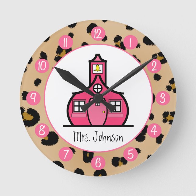 Horloge Ronde Leopard Print Personalized Clock For Teacher (Recto)