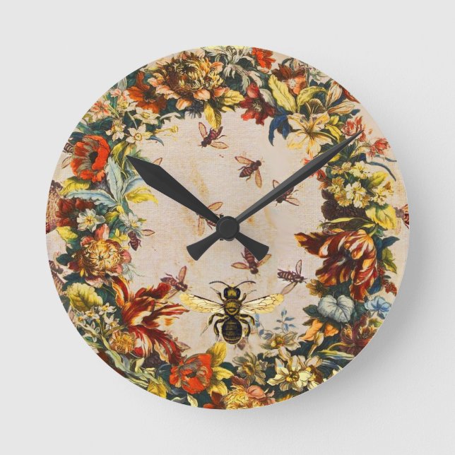 HORLOGE RONDE LES FLEURS DU PRINTEMPS MIEL BEE / BEEKEEPER (Recto)
