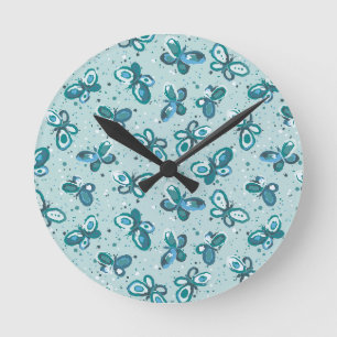 Horloge Ronde Les papillons Doodle - turquoise - motif.
