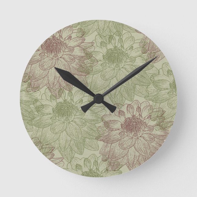 Horloge Ronde Les pivoines rouges et vertes (Recto)