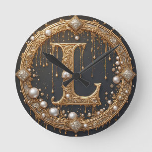 Horloge Ronde Lettre initiale de monogramme doré L