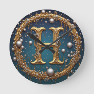Horloge Ronde Lettre initiale H en monogramme doré