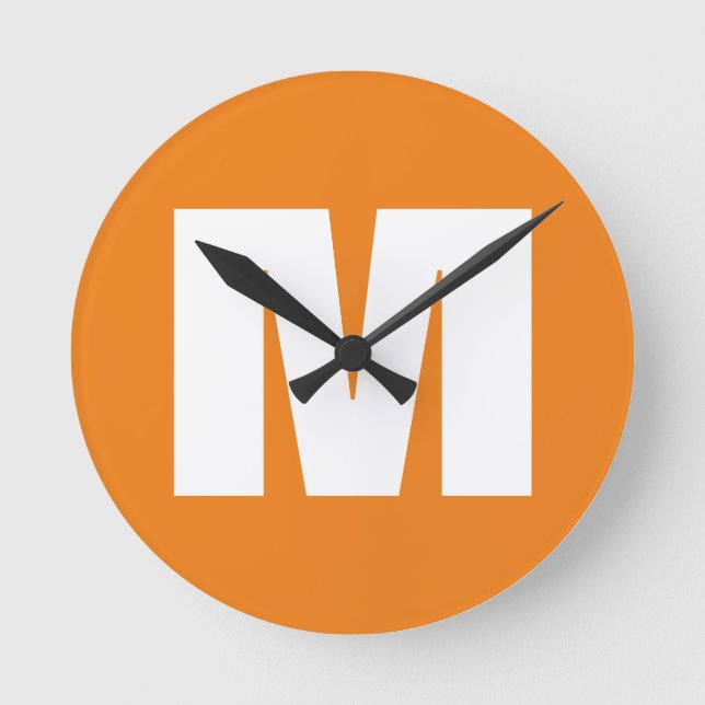 Horloge Ronde Lettre initiale Monogramme Style moderne Orange Bl (Recto)