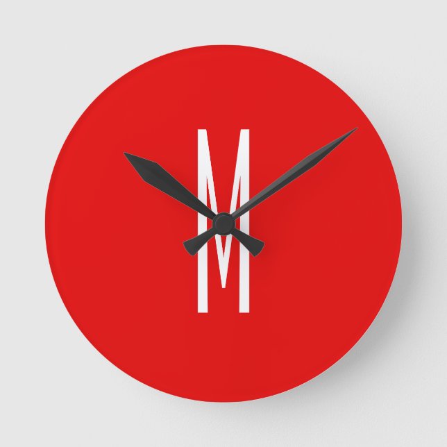 Horloge Ronde Lettre initiale Monogramme Style moderne Rouge Bla (Recto)