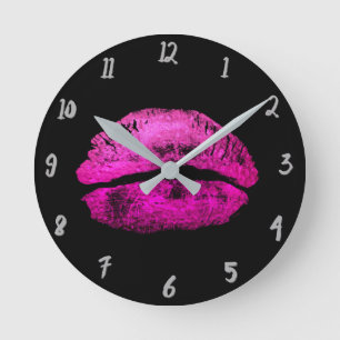 Horloge Ronde Lèvres rose hot, rouge à lèvres, b