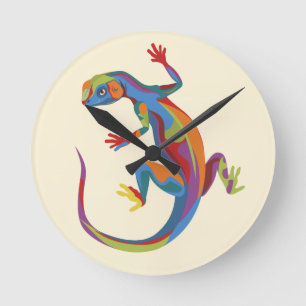 Horloge Ronde Lézard Peint