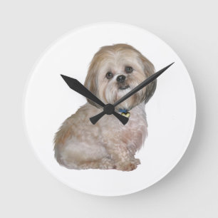 Horloge Ronde Lhasa Apso (A) - doré / crème