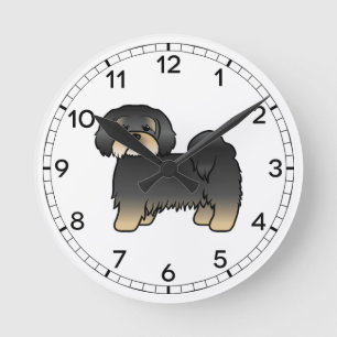 Horloge Ronde Lhasa Apso noir et feu Chien de dessin animé migno