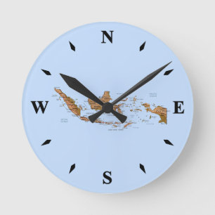 Horloge Ronde L'heure de la carte en Indonésie
