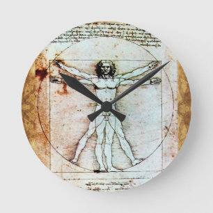 Horloge Ronde L'HOMME VITRUVIEN - Parchemin antique