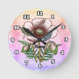Horloge Ronde Libellule Pâle Poppy