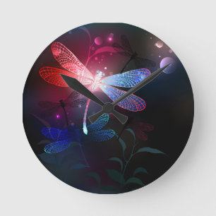 Horloge Ronde libellule rouge brillante