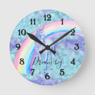 Horloge Ronde Licorne d'arc-en-ciel