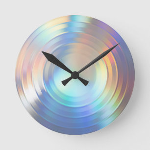Horloge Ronde  Licorne Mermaid Arc-en-ciel Pastel Holographique 