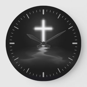 Horloge Ronde Ligne Bleue Mince - Croix Chrétienne Grande Horlog