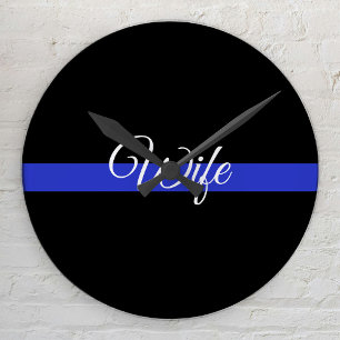 Horloge Ronde Ligne Bleue Mince : Femme de police