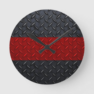 Horloge Ronde Ligne rouge mince plat de sapeur-pompier de