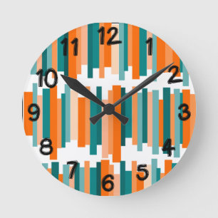Horloge Ronde Lignes décalées - Turquoise et orange