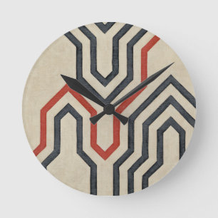 Horloge Ronde Lignes graphiques oranges et bleues