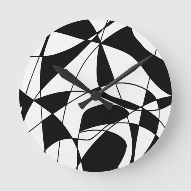 Horloge Ronde Lignes noires et blanches, motif d'impression coul (Recto)