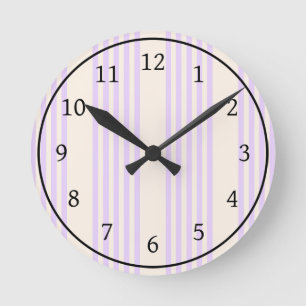 Horloge Ronde Lilac violet et beige cinq bandes motif