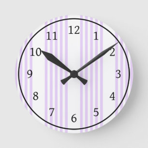 Horloge Ronde Lilac violet et blanc cinq bandes motif