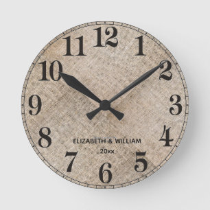 Horloge Ronde Lin personnalisé beige faux