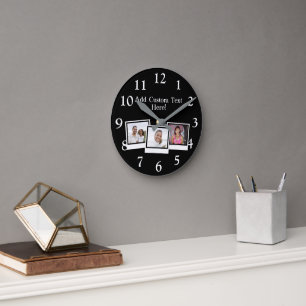 Horloge Ronde L'instantané 3-Photo personnalisé encadre la